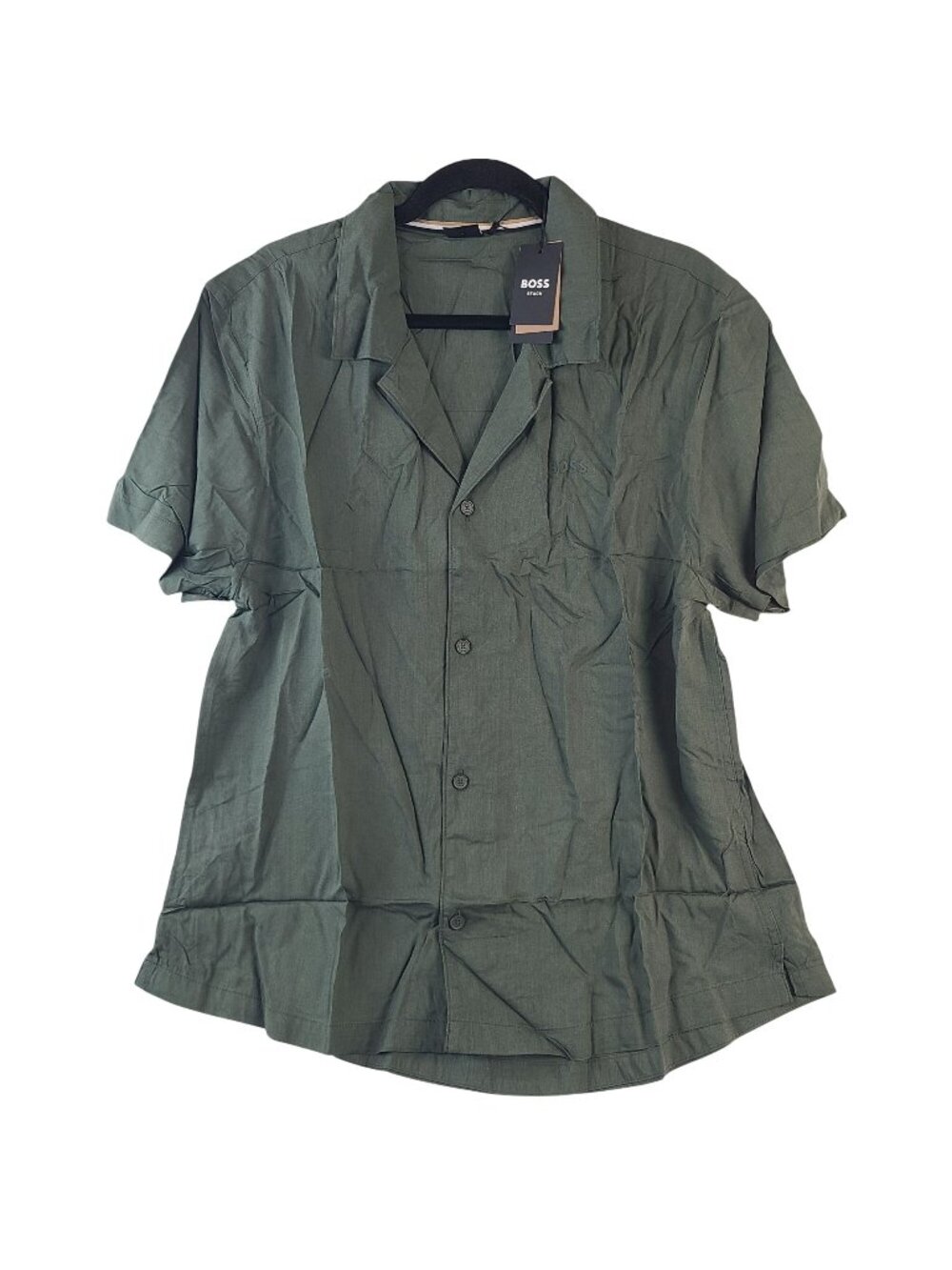 NEW Boss Men's Solid Beach Shirt Green Sz L Viscose Short Sleeve